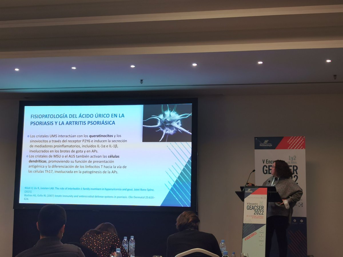 agomezreuma's tweet photo. No solo en #LOMEJORSPA22 se habló de psoriasis. En #GEACSER2022 muchos aprendimos que la relación entre #psoriasis y #gota es mucho más compleja de lo que parece. Conclusión: hay que ir buscando un nombre mejor que #Psout https://t.co/SNFwBoBHuu