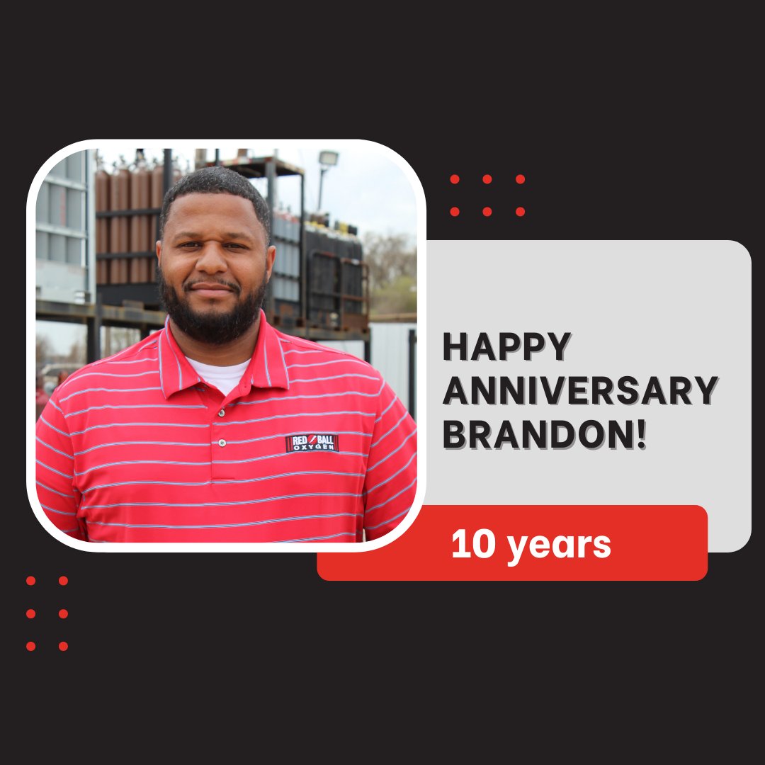 RedBallOxygenCo's tweet photo. We celebrate 10 years today with Brandon Swift our Dispatch Manager🎉  He joined our Shreveport branch in 2012, and we are thrilled to have him! Be sure to congratulate Brandon today!

 #RBOFamily #employeeappreciation #workanniversary #RBOmilestones https://t.co/bLj7td09or