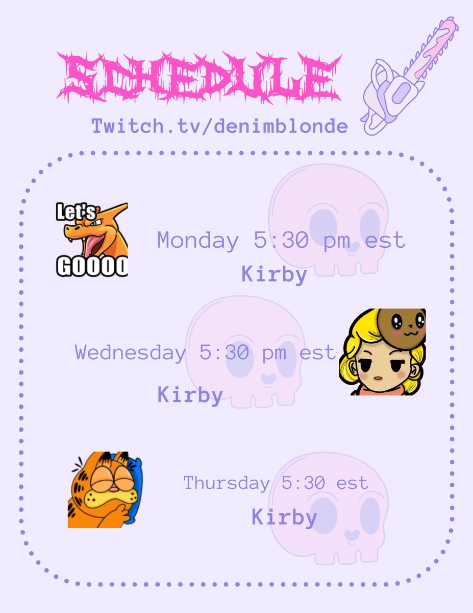 New Schedule! Working on something that’s hopefully done next week 🥳

#twitch #KirbyandtheForgottenLand #smallstreamer
