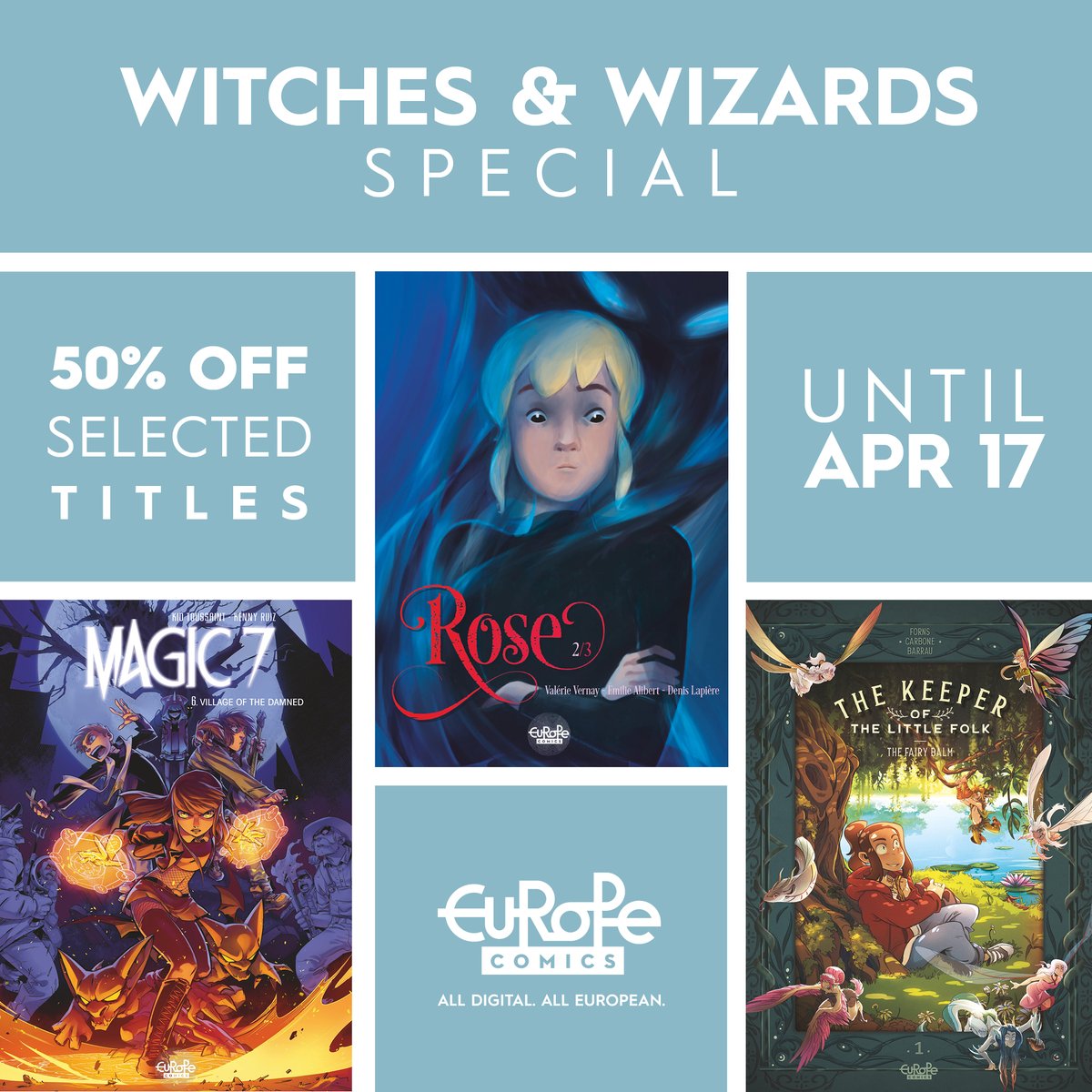 EuropeComics's tweet photo. 💥NEW SPECIAL: WITCHES AND WIZARDS 💥 | Immerse yourself in the world of witchcraft and fantasy, 50% off until April 17th! 💫🪄🔮
GET THE BOOKS 👉 https://t.co/aKsroej5gP
#EuropeanComics #Comics #ComicBooks #GraphicNovels #OnSale #ComicsSeries #Read #Reading #Books https://t.co/33ThNKpvY3