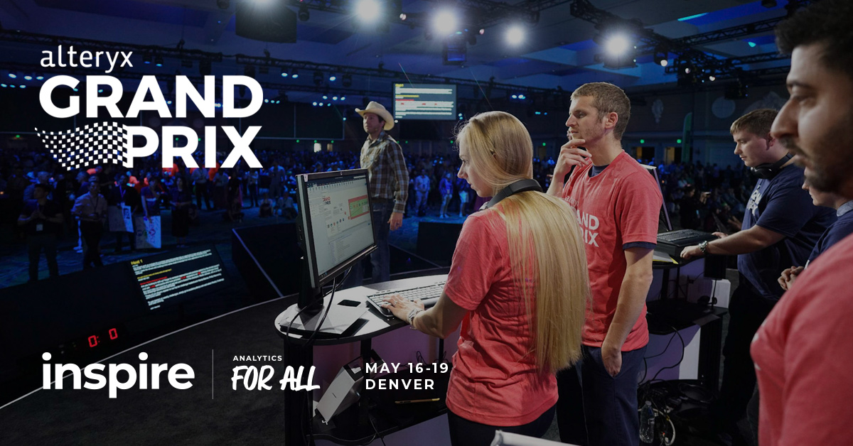 LukeMinors's tweet photo. On your mark, get set, go! Grand Prix registration is now open. 

The Grand Prix is an event at #AlteryxInspire22 that pits contestants or “drivers” against each other to solve workflows faster than the other drivers using Alteryx. Learn more: https://t.co/vJoK23LMCr https://t.co/AflU4j5Vii