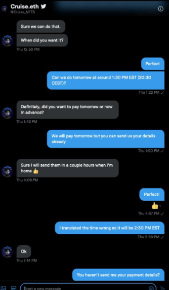 InvestigatorSol's tweet photo. Another Scammer Report!!!

🤡 @Cruise_NFTS 🤡 https://t.co/gjPYtnUY1P