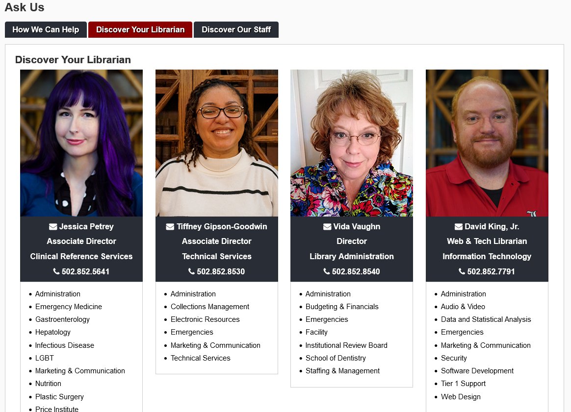 Happy #NationalLibraryWeek! Our clinical librarians provide library services to HSC faculty, UofL Health clinicians + medical students, helping them research procedures, drug interactions, studies, and uncover needed information, sometimes during surgery! library.louisville.edu/Kornhauser.