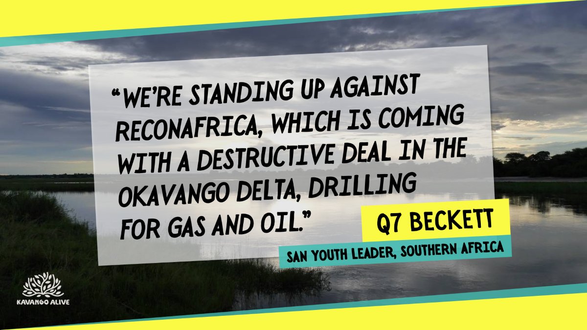 KavangoAlive's tweet photo. “We’re standing up against ReconAfrica, which is coming with a destructive deal in the Okavango Delta, drilling for gas and oil” — Q7 Beckett, San youth leader #KavangoAlive #ReconAfrica #ClimateChange#IPCC

Watch the video here: https://t.co/NI5Y0rQceL https://t.co/2LBzPvBgRj