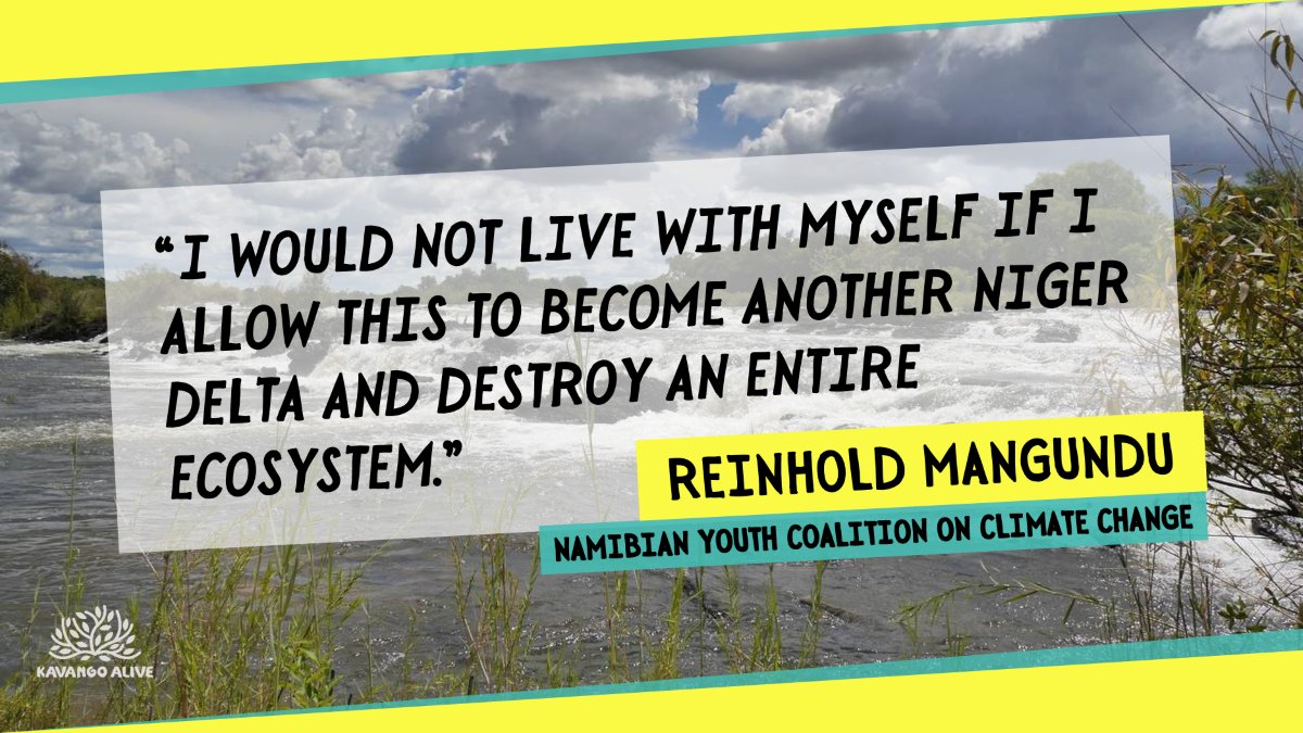 KavangoAlive's tweet photo. “I would not live with myself if I allow this to become another Niger Delta and destroy an entire ecosystem.” — Reinhold Mangundu, Namibian Youth Coalition on Climate Change #KavangoAlive #ReconAfrica #Ecocide #IPCC

Watch the video here: https://t.co/NI5Y0rQceL https://t.co/qz2BUxkHpJ