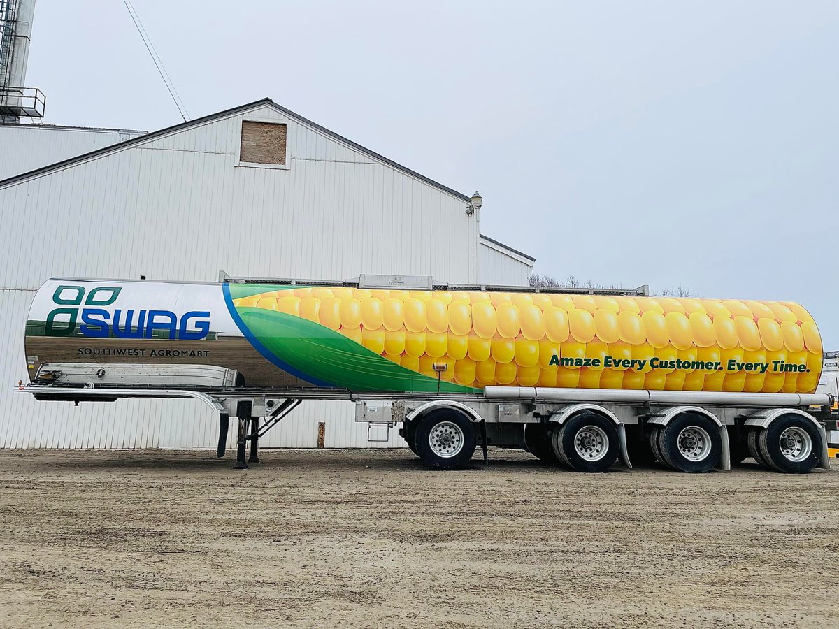 SWAgromart's tweet photo. It's a bird, it's a plane, it's a...giant corn cob??? Check out the new wrap on our liquid fertilizer tanker. Maybe you'll see the cob driving down your lane way this season! https://t.co/c5PDkNuuN3