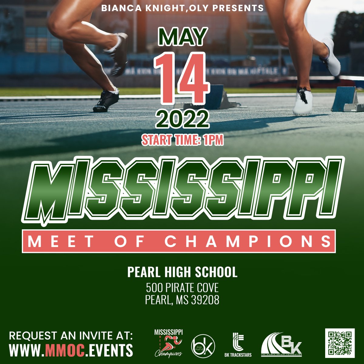 MMOCEvents's tweet photo. We are now accepting Invite Requests for the 2022 Mississippi Meet of Champions, hosted by Bianca Knight OLY. This meet will be Mississippi's best competing against the nation's best. To request an invite visit https://t.co/dDr4UA9Snv. Relay teams please email bianca@mmoc.events. https://t.co/jGws0vP5z6