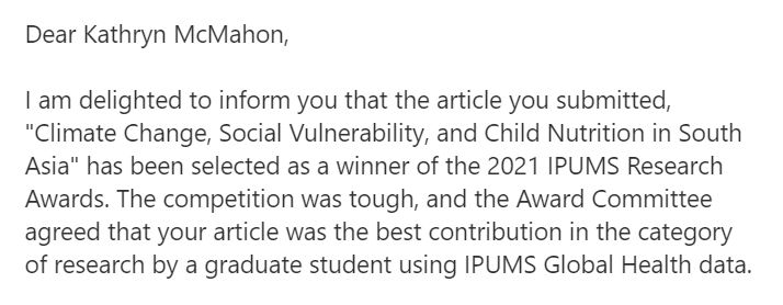 clarklgray's tweet photo. Congrats to @UCSBgeog PhD student @katiemcmaps for winning the 2022 @ipumsGH research award for best grad student paper! An outcome of her honors thesis in @geographyunc. Check out the paper this Friday at #PAA2022 in session 116, or read in @GEC_Journal!: https://t.co/CsiHMOUrHC https://t.co/7gLaQxdKbK
