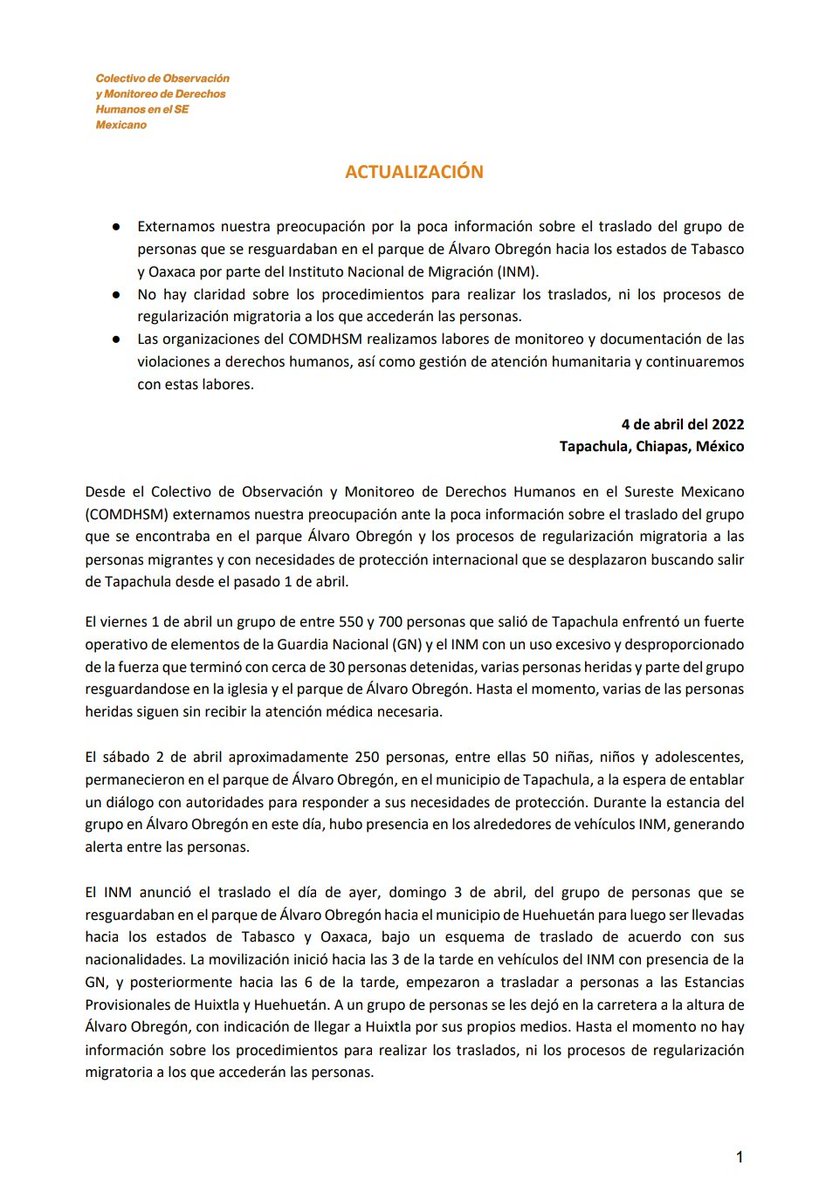 CDHFrayMatias's tweet photo. ⚠️Desde el #COMDHSM externamos nuestra preocupación por la poca información sobre el traslado y los procesos de regularización migratoria a los que accederán las personas que se resguardaban en el parque de Álvaro Obregón
📌https://t.co/kgT8hcdqyA https://t.co/Tt4muxoKja