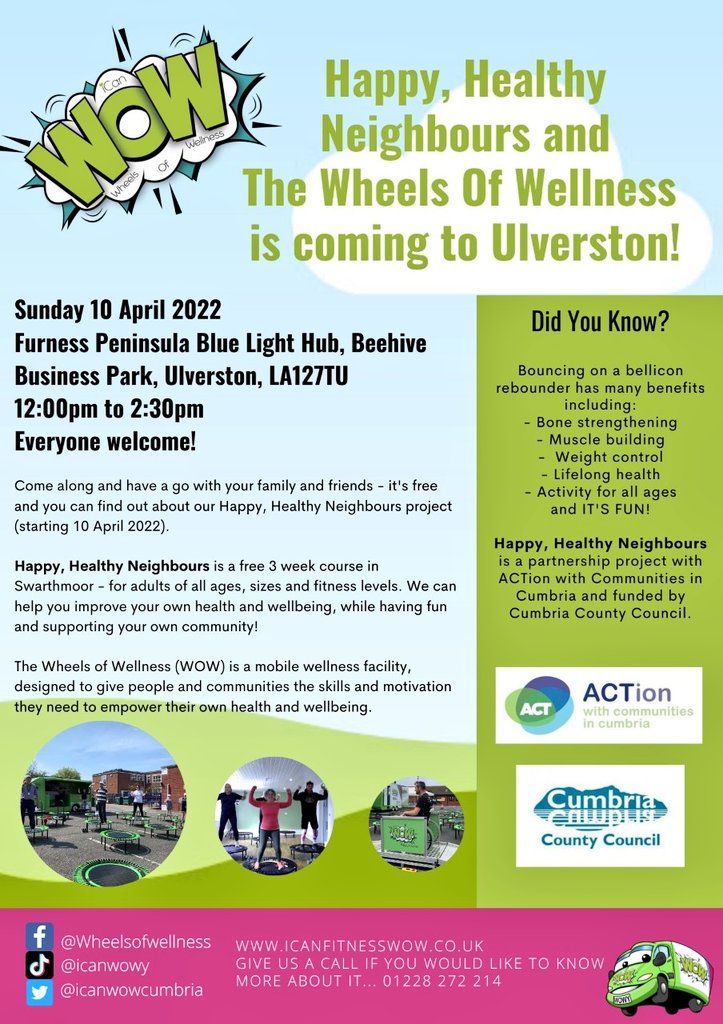 iCanWowCumbria's tweet photo. Are you out and about in Ulverston this Sunday? Come and join us for a bounce at @UlverstonBLH and hear about our free course! https://t.co/qsPCkBsqOo