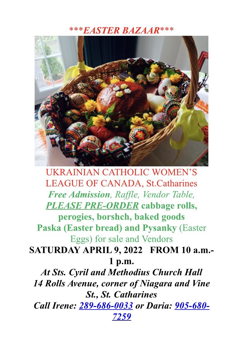 Join us in support of Ukrainian Catholic Women’s League of Canada, St. Catharines. 🇺🇦

Please share and we hope to see you there