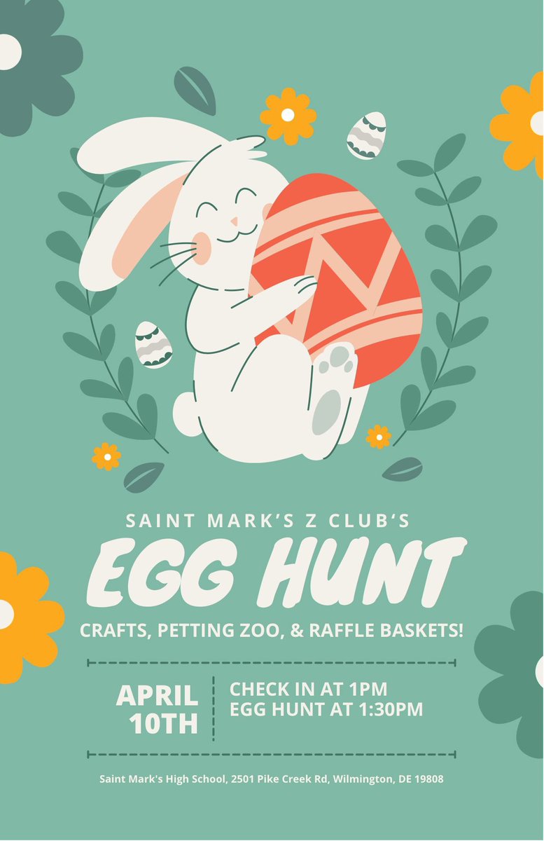 SaintMarksHS's tweet photo. Our Saint Mark's 2022 Easter Egg Hunt sponsored by Saint Mark's Z Club is almost here!

Children 10 &amp; under are invited to campus to hunt for eggs, win candy &amp; raffles and enjoy a petting zoo with lambs and chicks!
 
Register before Friday, April 8th at https://t.co/WxmAsVmPGh! https://t.co/vR478VMWvQ