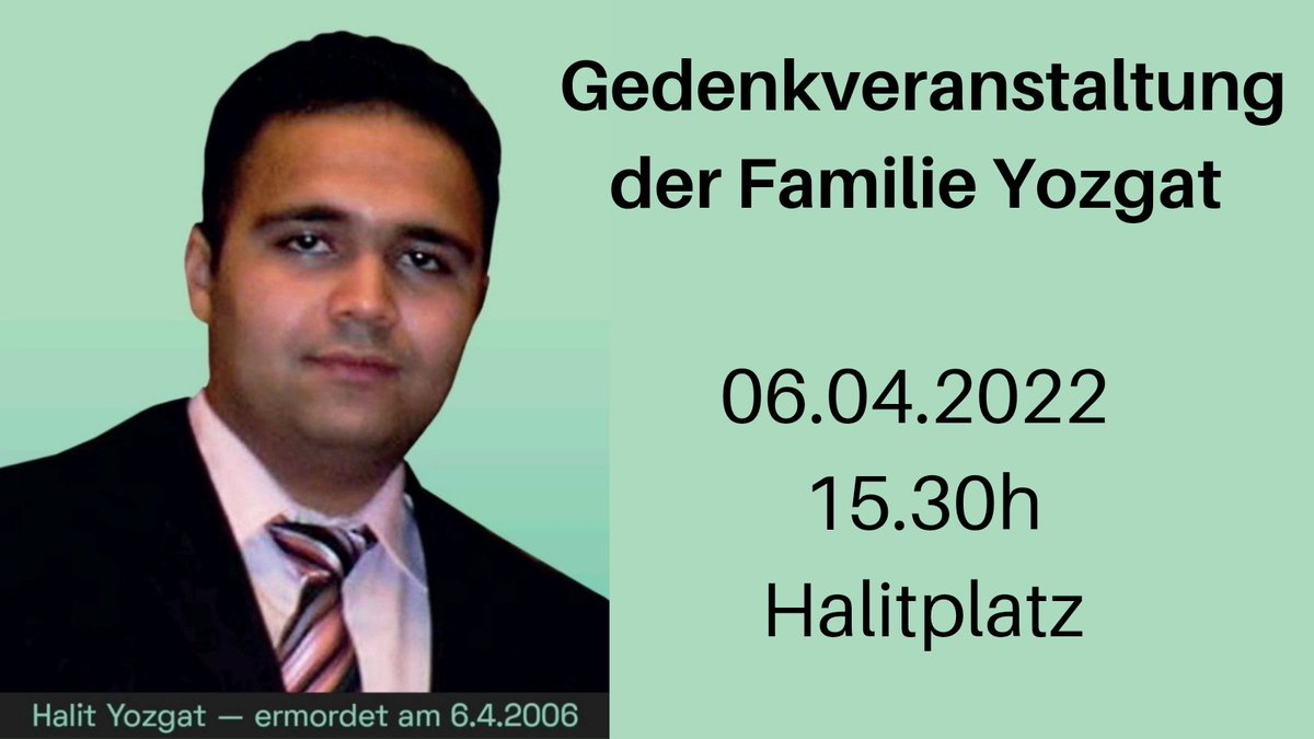 Am 06.04.22 findet die jährliche Gedenkveranstaltung der Familie Yozgat, gemeinsam mit der Stadt #Kassel, um 15.30h am Halitplatz statt.
Kommt alle dort hin. Halit war unser Bruder, Freund, Nachbar, Kollege. Hiç unutmadık. #HalitGedenken #halityozgat #nsu #KeinSchlussstrich