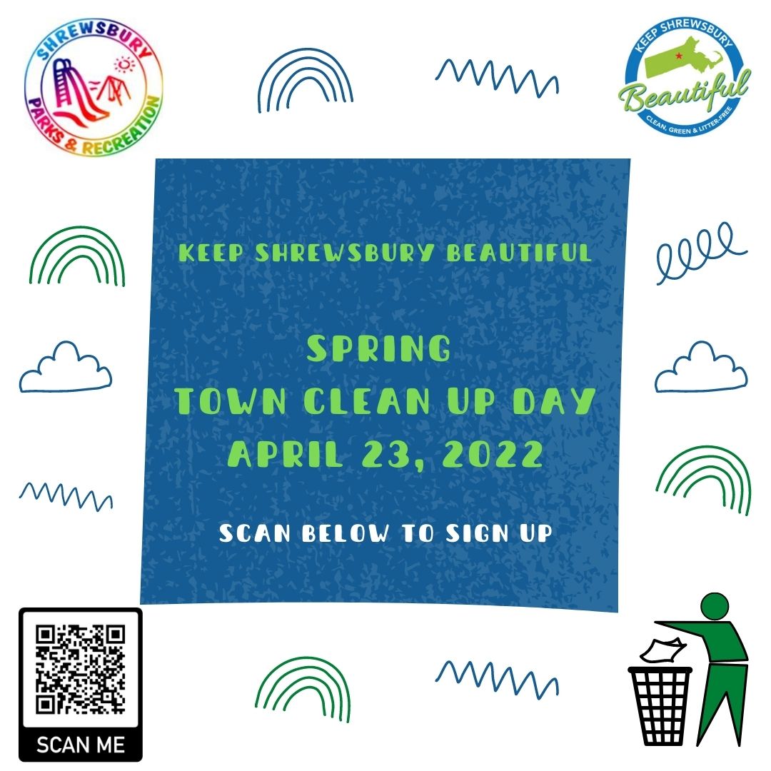 Sign up for Keep Shrewsbury Beautiful's Spring Town Clean-Up Day on April 23, 2022. signupgenius.com/go/10C0E45A8A7…
