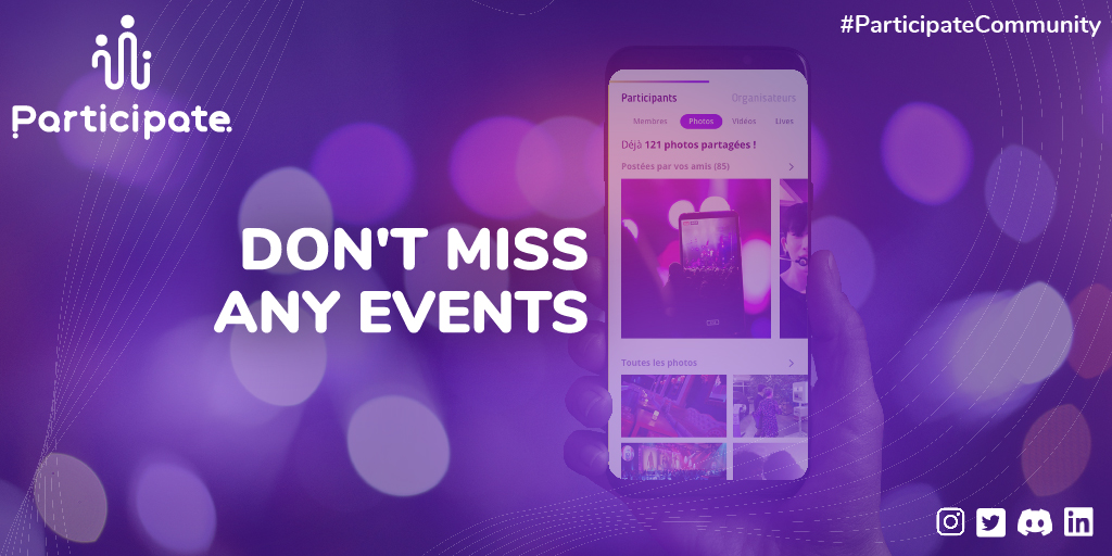 Participate_off's tweet photo. With Participate, don't miss any events!
Find the most popular ones, those organized by your favorite artists or those in which your friends are interested or #participate.
#ParticipateCommunity #EventOrganizer #App #Web3 #NFT #ComingSoon https://t.co/Orpnnh9ntw