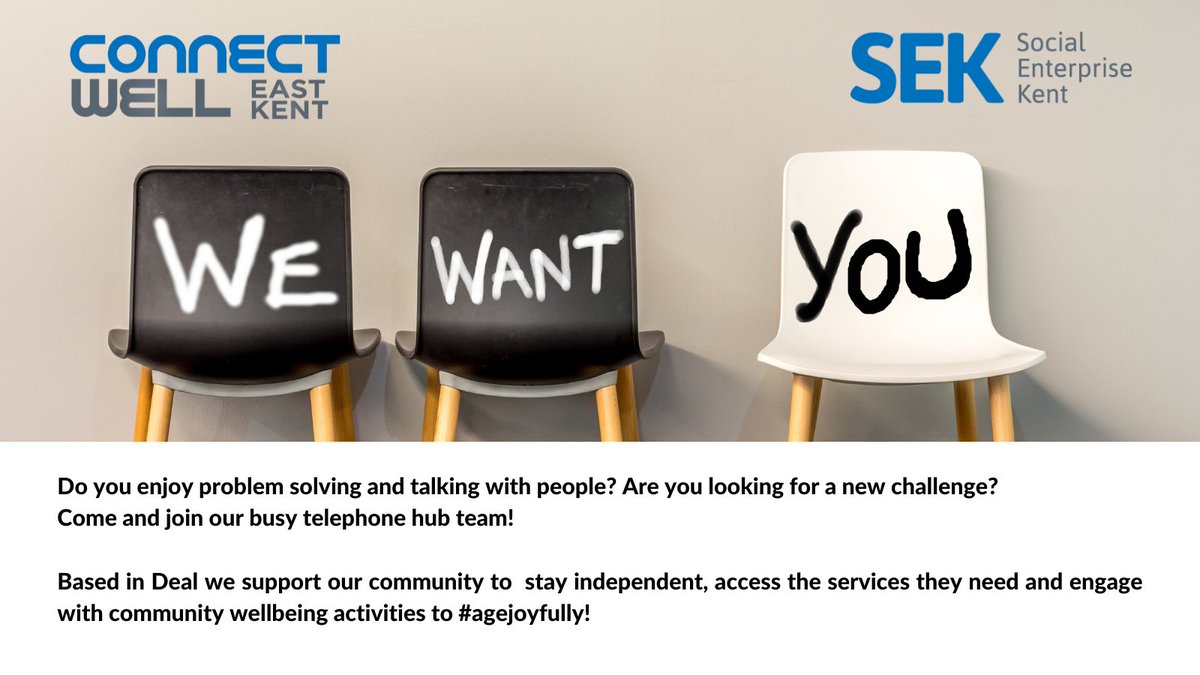 SocEntKent's tweet photo. We're recruiting!
Come and join our busy community navigation hub team. Supporting our community to stay independent, access the services they need and engage with community wellbeing activities to #agejoyfully! Based in Deal.
https://t.co/o6lymWyhcN https://t.co/txoXgPZuje