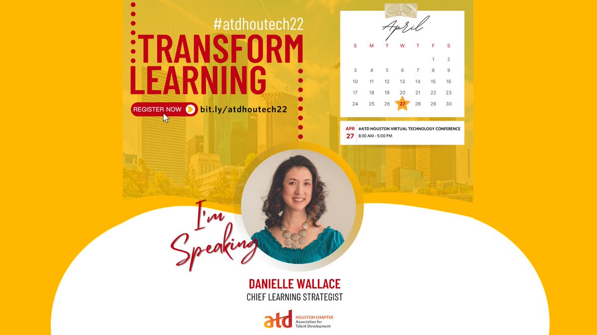 wallacedanielle's tweet image. ATD HOUSTON VIRTUAL TECHNOLOGY CONFERENCE - TRANSFORM LEARNING!

Speaker details: tdhouston.org/2022-Tech-Conf…

Register now! tdhouston.org/event-4679331

#ATDHouston #VirtualTechnologyConference #TransformLearning
