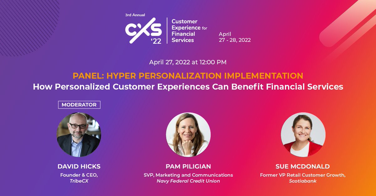 We are excited to start sharing some of the exciting #CXFS2022 sessions. Learn how #FinServ institutions are implementing hyper-personalization into their #CX strategies only at the Customer Experience for #FinancialServices Summit - April 27-28! 

#CustomerExperience #CX #UX