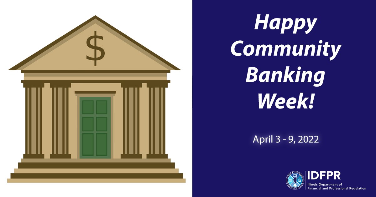 IDFPR's tweet photo. It’s Community Banking Week in Illinois! 

Did you know more than 300 locally owned and/or operated community banks of thrifts employ more than 30,000 workers across Illinois? https://t.co/eInEXWbp1J