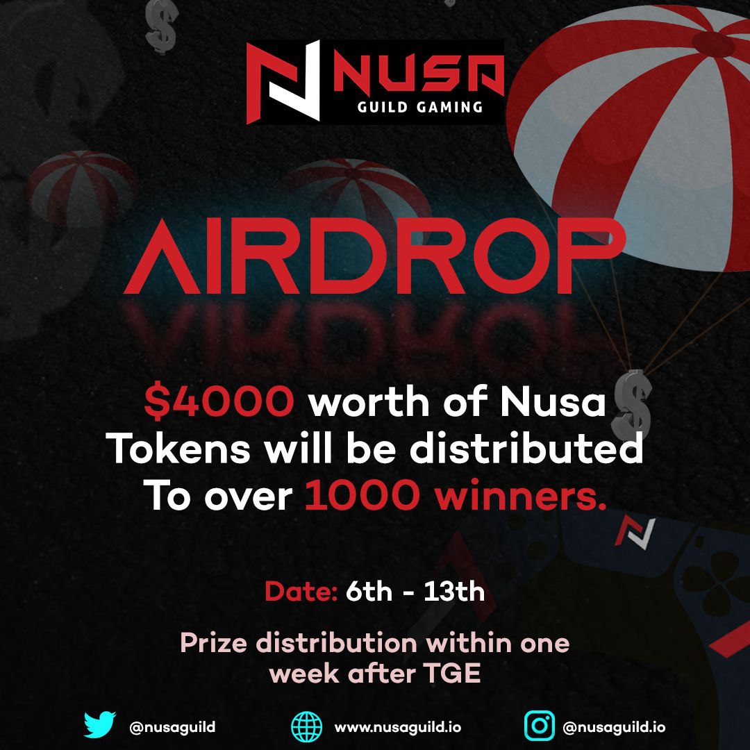🚀 Nusa Guild #Airdrop is Live Now!

✨Don't miss out on this fortune!

💸Prize Pool: $4000 worth $NUSA tokens to 1000 lucky winners!

🗓End: 13th April
💰Distribution within a week after TGE

To participate, go to:
👉sweepwidget.com/view/54201-h83…