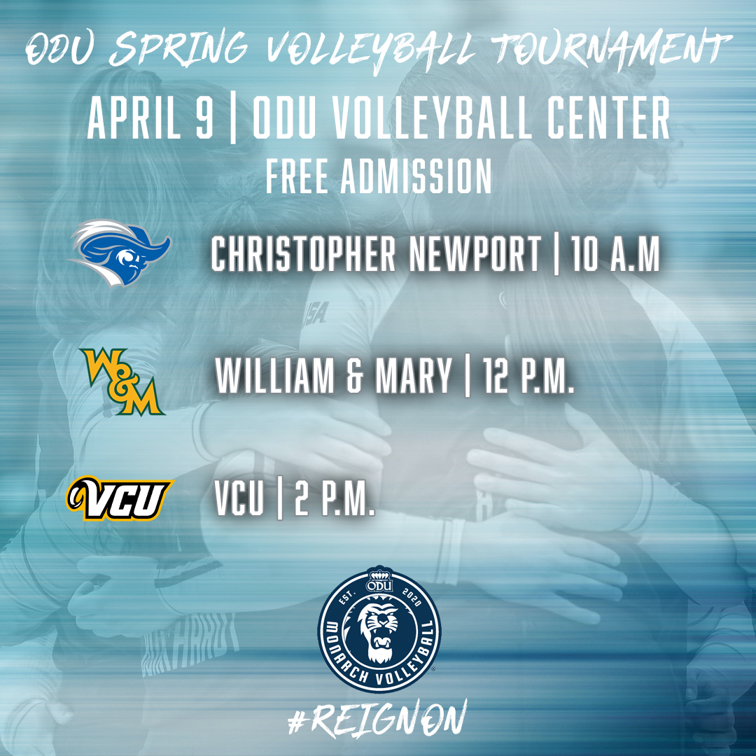 ODUVB's tweet photo. The ODU Spring Volleyball Tournament is this Saturday

We've got three matches on tap, and admission is free

Come on out and support your Monarchs

#ODUSports | #ReignOn | #Monarchs https://t.co/JEwdRqjGFC