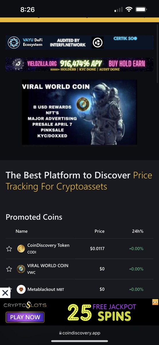 ViralWorldCoin's tweet photo. WE ARE TRENDING 
WE ARE NUMBER 2 ON COINDISCOVERY APP 
AND BANNER ADDS ARE RUNNING REAL HYPE!!
Public Pre Sale April 7 Pinksale Dont Miss Out.

https://t.co/JNvRN1Kcn2

#Presale #pinksale #BinanceSmartChain #CZBinance #btc #VWC #cryptotrading https://t.co/vwAEm4xiqW