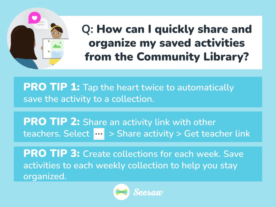 💡 Seesaw Community Tip: Share and Organize Saved Activities💡 ⁣⁣
⁣⁣
Want to share your own tip? Submit here: bit.ly/CommunityTip⁣⁣
⁣⁣
#seesawtips #Seesaw