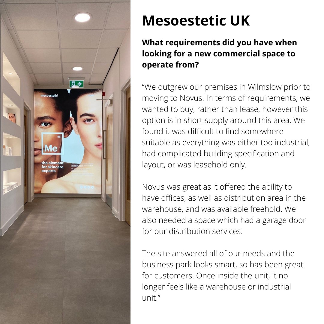 Chancerygate's tweet photo. As part of our diverse occupier base series, we’ve spoken to Mesoestetic UK, a company offering medical cosmetic treatments, which took up a unit at Novus, Knutsford on a freehold basis.

Find out why the team chose an industrial property for its businesses and more.

#property https://t.co/NZSqjK0jgl