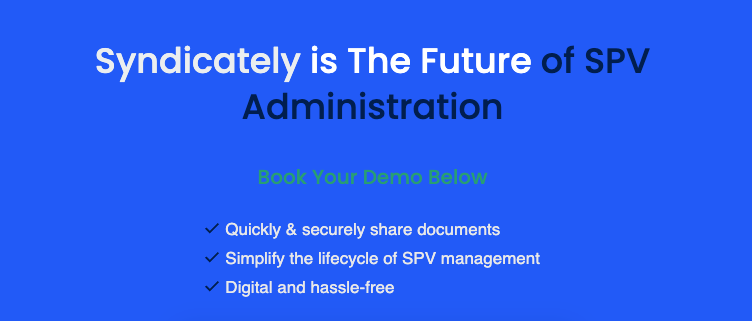 syndicate_ly's tweet photo. Syndicately goes beyond getting the deal done and supports ongoing administration --- from taxes, distributors, and maintenance. Making things easier for your back office. Go ahead and book a demo:  https://t.co/LvcFhUKT0O https://t.co/7qTrzeQQz5