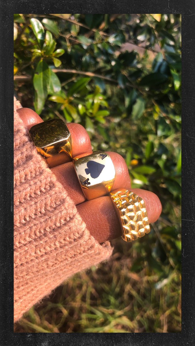 BongzAcc's tweet photo. Hope u having a gold Monday that’s as nice as these rings✨. Dm or WhatsApp us to order:
Gold Signet-R450
Gold Nugget-R400
Gold Ace of ♠️-R600
.
.
.
.
.
.
#rings  #ecommerce  #beauty #streetstyle #marketing #marketingdigital #gold #jewelry #jewelryaddict #style #Silver https://t.co/zNS7fzGeII