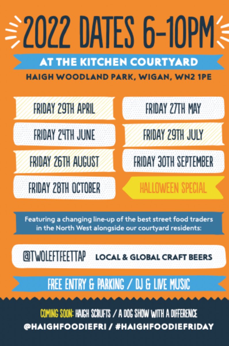 TwoLeftFeetTap's tweet image. If you’re interested in being a street food vendor or entertainer/singer/band/DJ at our Haigh Foodie Friday events at Two Left Feet Tap in Haigh Woodland Park just DM msg your food pages and videos of your act to us now as we’re looking to book!