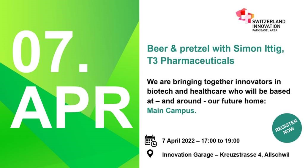 🗓 Join us this Thursday for a Beer and Pretzel with Simon Ittig, CEO and Co-founder of one of our portfolio company, T3 Pharmaceuticals AG.
👉Please sign up over here for free and reserve your seat: hubs.ly/Q017jTD80
#AccelerateInBasel #therapeutics #biotech #innovation