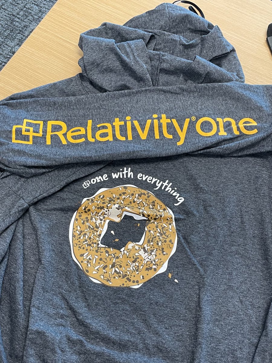 susan_r_e's tweet photo. When you can’t make it to #legalweek22, but you beg @jesshasen for an everything bagel t-shirt. Shout out to @RelativityHQ marketing, so cute!
#ediscovery #swag https://t.co/0NIlemFPr5