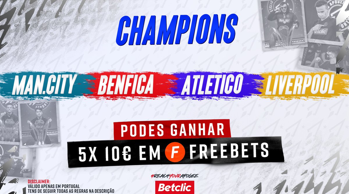 BetclicApogee's tweet photo. Voltam as noites de Liga dos Campeões e por isso vamos sortear 5€ em Freebets para 10 pessoas se algum português marcar nos jogos de amanhã! ⚽🇵🇹

- Segue 
@BetclicApogee
 e dá RT;
- Marca um amigo;
- Username Betclic;

Passatempo termina 05/Abr, às 20:00H. https://t.co/Ih7WQGcqjj
