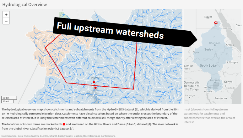 geofolio's tweet photo. Lots of Geofolio updates: File upload to define an area of interest, more landcover data from 1992-2000, upstream watersheds in the hydrology section, and Copernicus DEM is now the default DEM, with SRTM and Alos World also available! Try it at https://t.co/ZHsZRamj1u https://t.co/wWkDhcvkE1