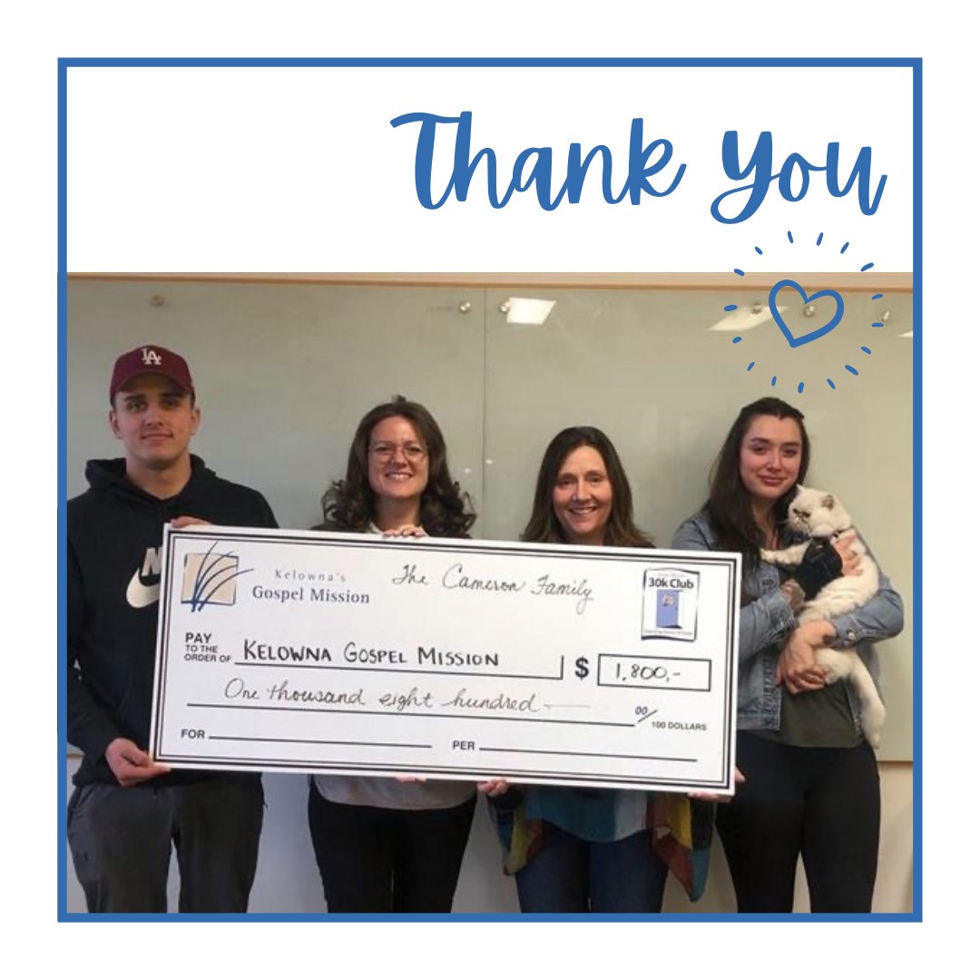 KGMission's tweet photo. A huge thank you goes out to The Cameron Family for their overwhelmingly generous donation in memory of their son Conor. We are so blessed to have strong supporters in the community helping us grow the advocacy and awareness of our cause.
.
.
.
#kelownagospelmission #kgm https://t.co/AymcVqRX99