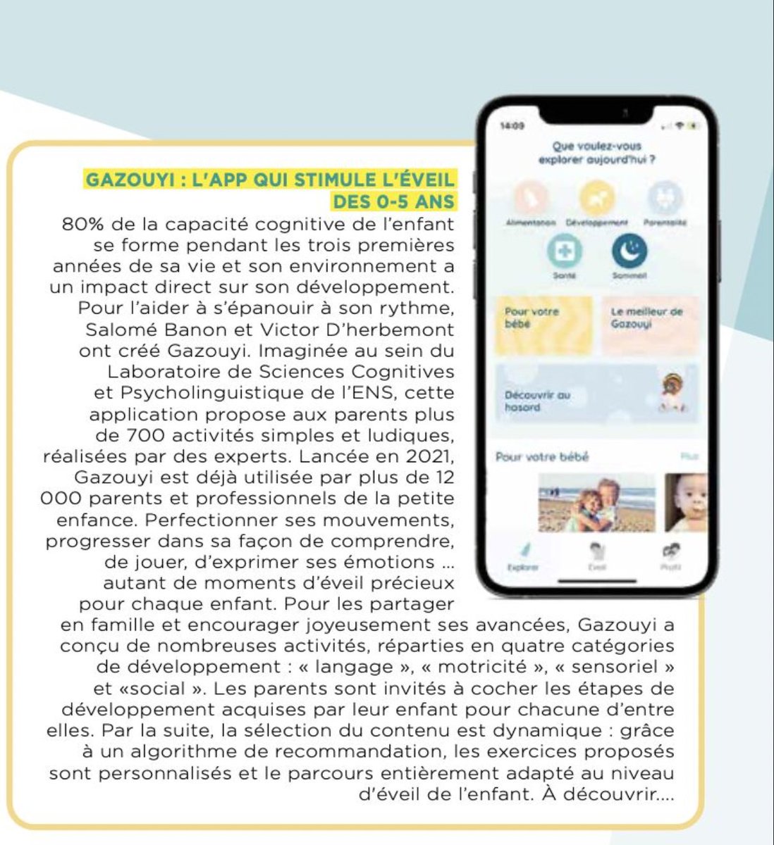 gazouyi_app's tweet photo. [ PARUTION MAGAZINE ESPRIT BÉBÉ ]

🤩 Heureux d’apparaître dans les coups de coeur pour les familles !

#parution #bebe #magazine #famille https://t.co/f3UErbvgNK