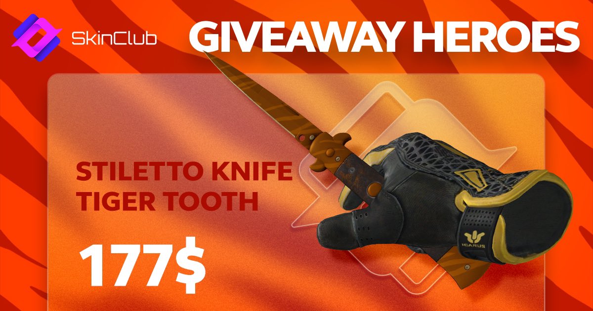 skinclubmedia's tweet photo. Win this wonderful Stiletto Knife in our Heroes Giveaway!🦸

Enter here:
📌Like this post 
📌Tag your friend CS:GO lover
📌Retweet this tweet 
📌Follow @skinclubmedia 

And here is the 15% promo code for you - HEROES15 🔥 Ends in 5 days #csgo #csgoskins #csgoskin #csgofun https://t.co/cuQ82Ym7Lz