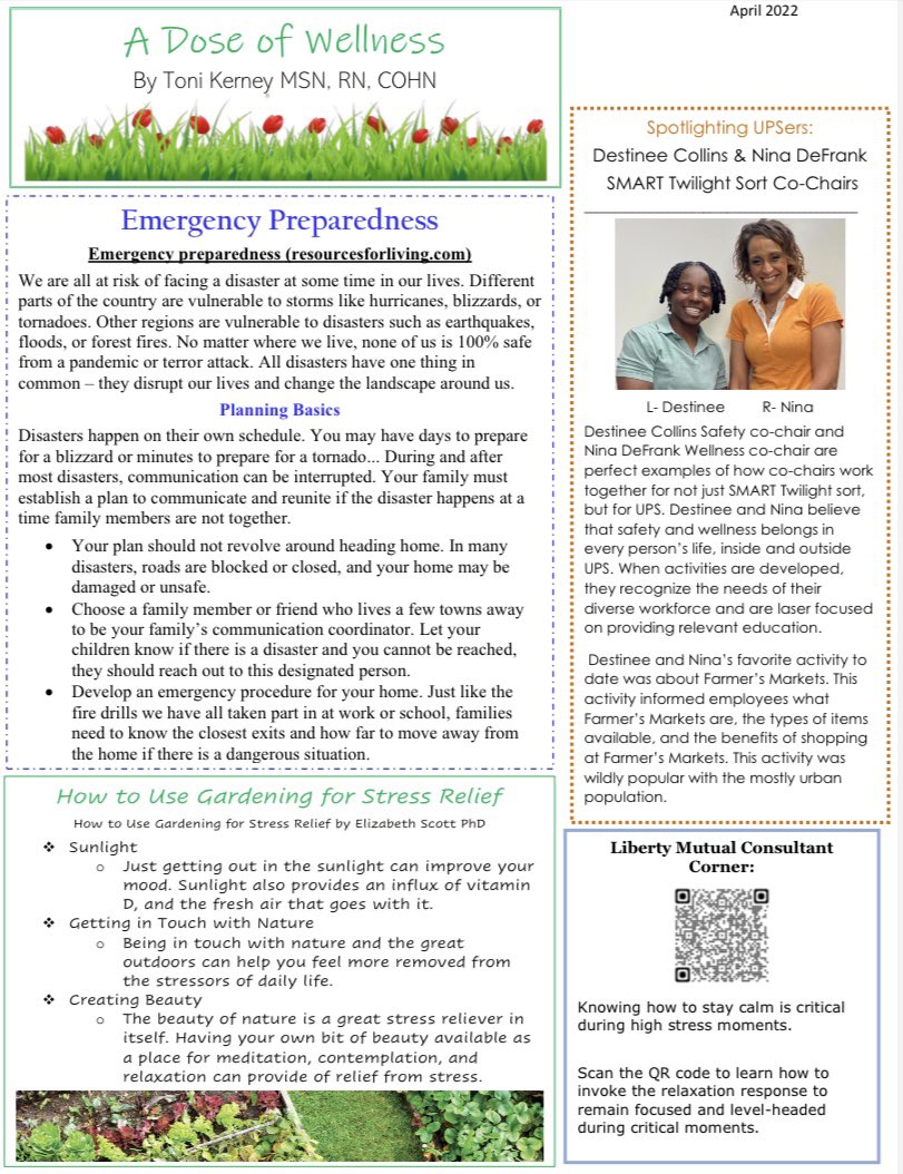 midsouth_nurse's tweet photo. Check it out! 👀 Get your #DoseOfWellness in the month’s newsletter! Great information on #emergencypreparedness! 🆘 @CommCornerUPS @kndragonfly @UPS_SMART_OH https://t.co/0nwUnyz0WX