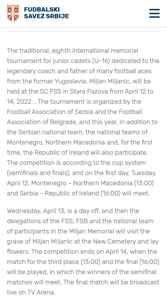 Ireland U16 will be competing in a
Tournament hosted by the Serbian FA.

#IRLU16