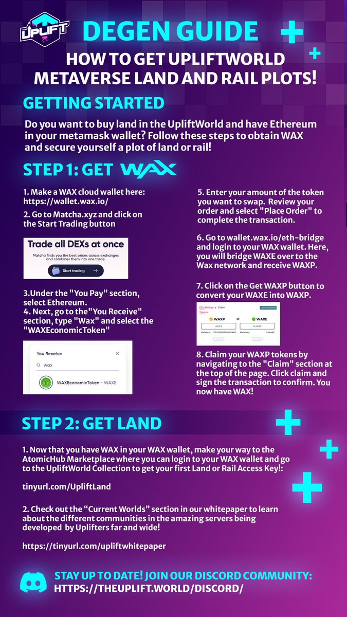 Do you have #ETH in your wallet and want to invest in #minecraft #metaverse land in our LIFT-OFF auction?! Well look no further, the Degen Guide has arrived! 🎉 Follow this guide to get WAX and buy land 🔥 ... then, you can start building and earning #crypto immediately 😉