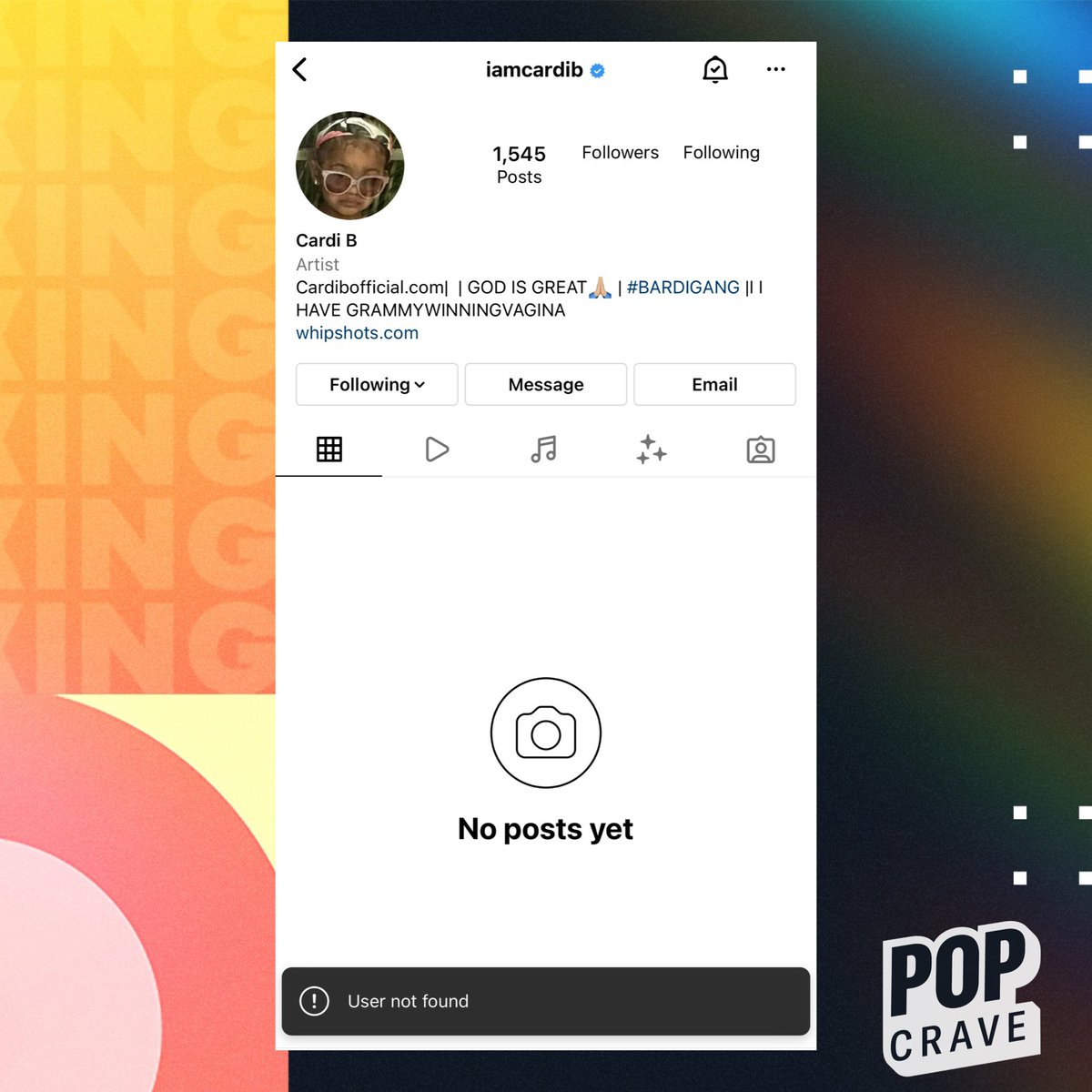 PopCrave's tweet photo. Cardi B has deactivated her Twitter and Instagram account. https://t.co/idYXl9Nf1Z