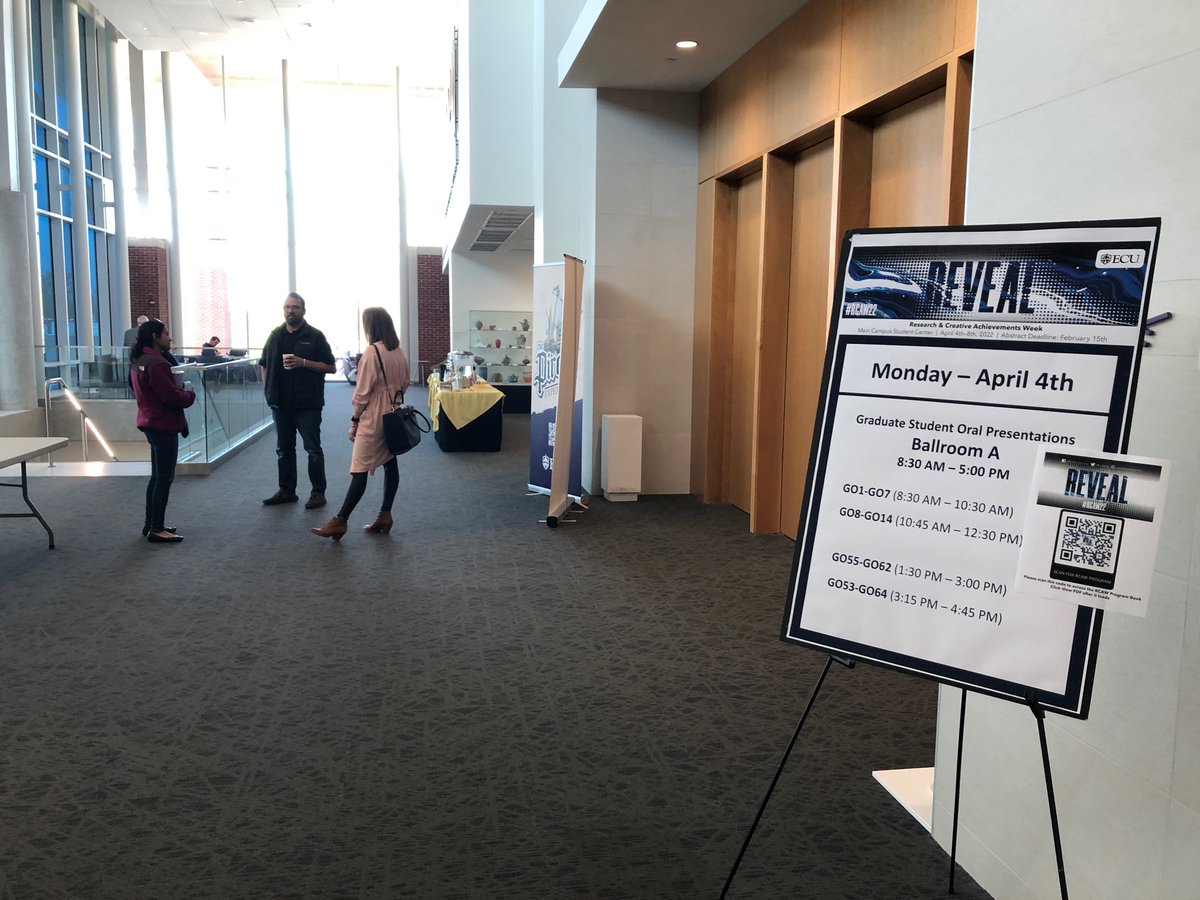 ECUResearch's tweet photo. Stop by the Student Center to check out presentations for Research and Creative Achievement Week, April 4-8. Find the complete schedule at https://t.co/TymP5NwwwU #RCAW22 https://t.co/ZsPGRUqoAI
