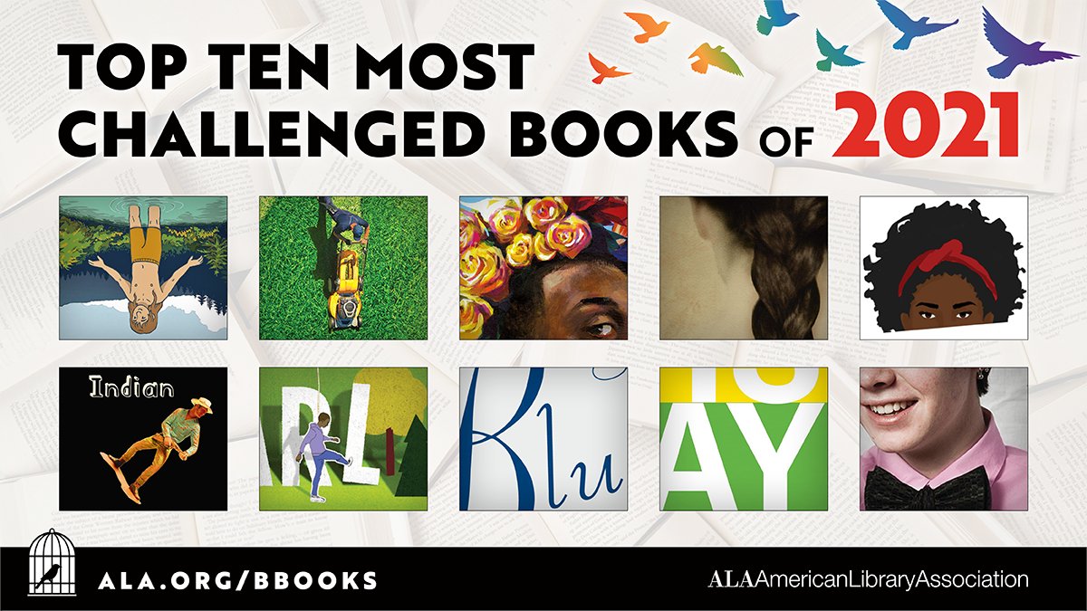 ALA <a href="/OIF/">ALA OIF</a> recorded more book challenges in 2021 than in any year since they began collecting data. Check out the 2022 State of America's Libraries Report to see the Top Ten Most Challenged Books. bit.ly/soal-2022
#BannedBooks #UniteAgainstBookBans #NationalLibraryWeek