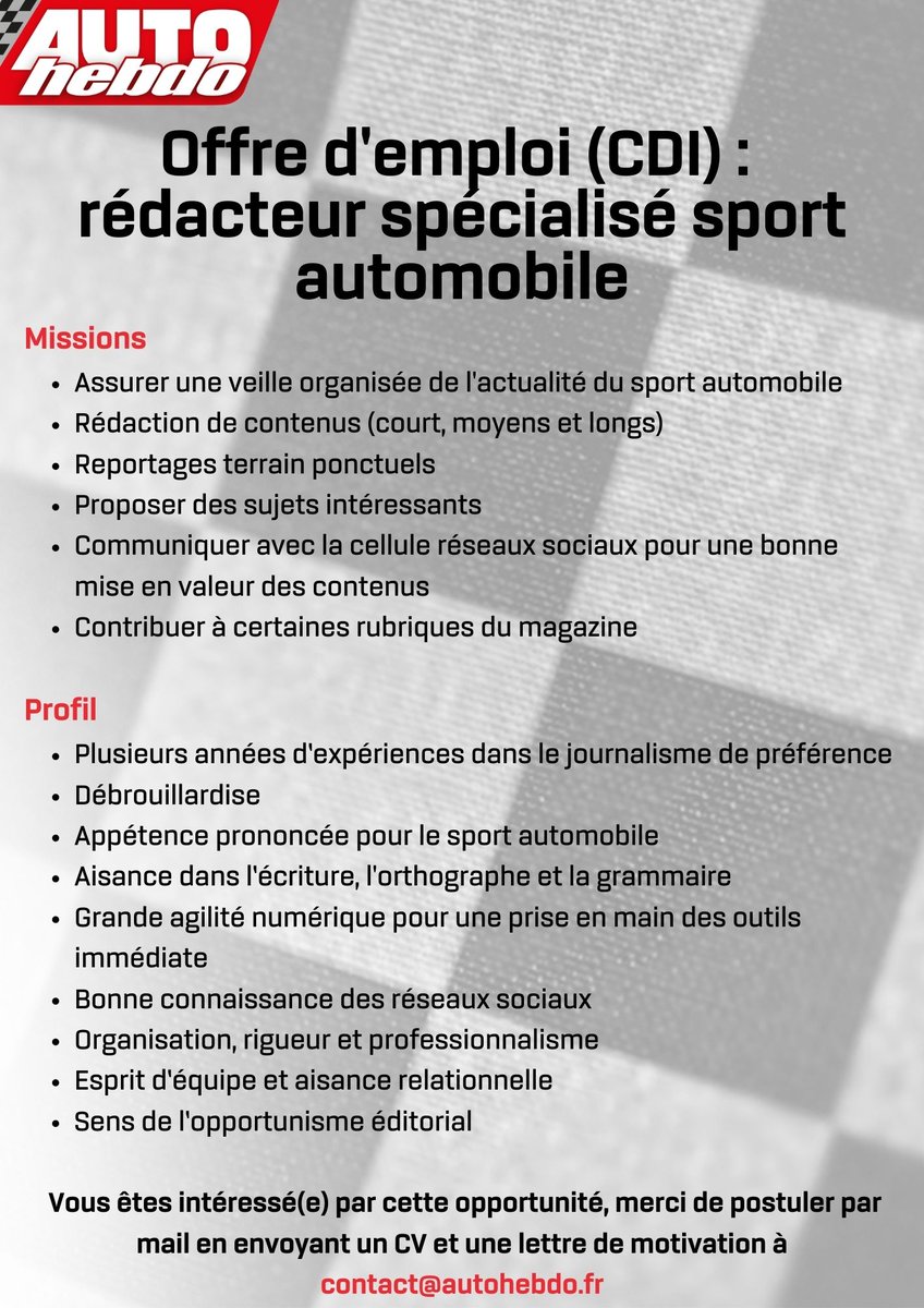 autohebdo's tweet photo. 🚨 Job alert 🚨 #CDI https://t.co/LLDuHlmVVk