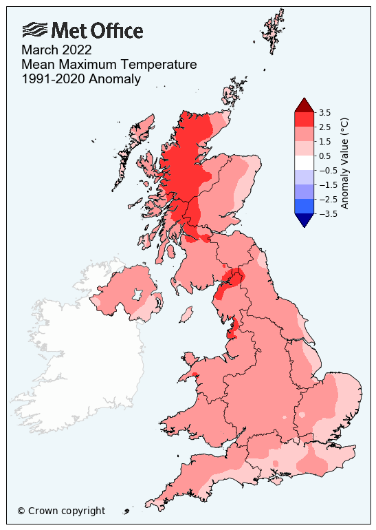 DerekTheWeather's tweet photo. In #Wales March 2022 was the 5th sunniest since records began in 1919 and the driest for 10 years. https://t.co/wmOUali6cS

Maximum temperatures were 2.0C above average making it the 5th warmest March in Wales since records began in 1884!
https://t.co/1atMKYJrCe https://t.co/aHG9pk8sQg