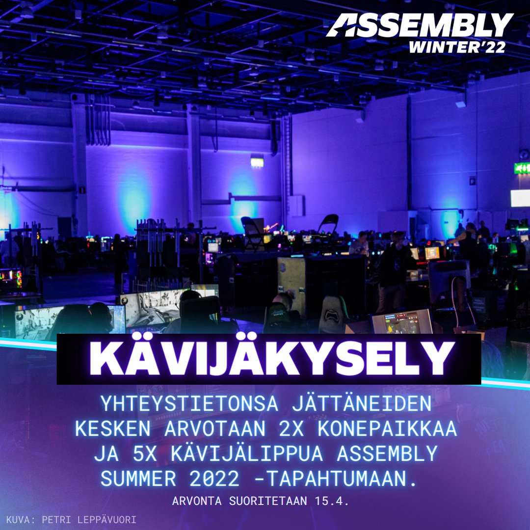 assemblyparty's tweet photo. Toivomme ASMW22 -tapahtuman kävijöiltä palautetta toimintamme kehittämistä varten.
Kävijäkysely: https://t.co/2IqmfIei2e
Yhteystietonsa jättäneiden kesken arvotaan 2x konepaikkaa ja 5x kävijälippua ASSEMBLY Summer'22 -tapahtumaan.
#asmparty #assemblywinter #assemblywinter22 https://t.co/9EJqcaVFvb