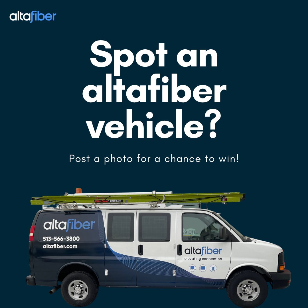 altafiber's tweet photo. Have you spotted one of our newly branded altafiber vehicles? Share the excitement! For a chance to win a Sonos Roam and altafiber goodies, take and post a photo on social of an altafiber vehicle in your neighborhood, tagging @cincybell with #altafiber. Contest ends April 28. https://t.co/YQlNcvueRg