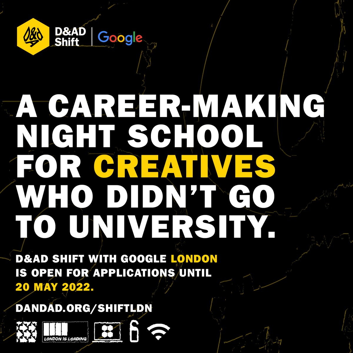 dandad's tweet photo. Do you know anyone who hasn't been to university but is looking for a way to break into the creative industry? Tell them about D&AD Shift with Google β a career-making night school like no other π₯ Applications for London are open until 20 May: https://t.co/YhR3RKxLcs #joinshift https://t.co/6RHQpm38D3
