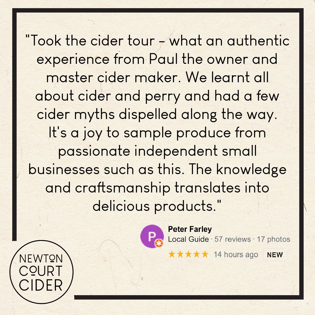 NewtonsCider's tweet photo. Thank you for the fantastic review Peter! It was an absolute pleasure having you visit. We look forward to seeing you again soon.
Want to take our cider tour for yourself?
Book your slot here;
https://t.co/BjBiCSXezl
#Cider #CiderTour @VisitHfds https://t.co/ETyvtqn2El